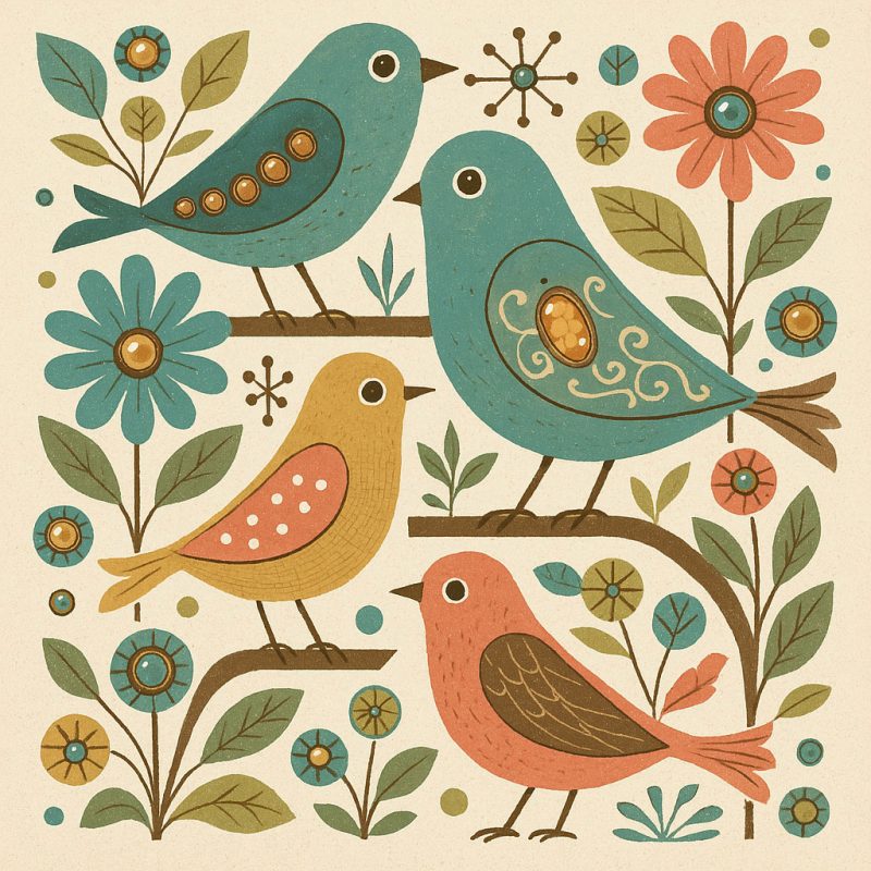 A group of vintage birds.