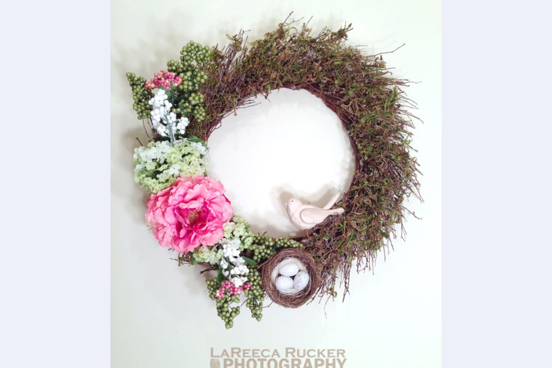 The steps of creating a spring wreath.