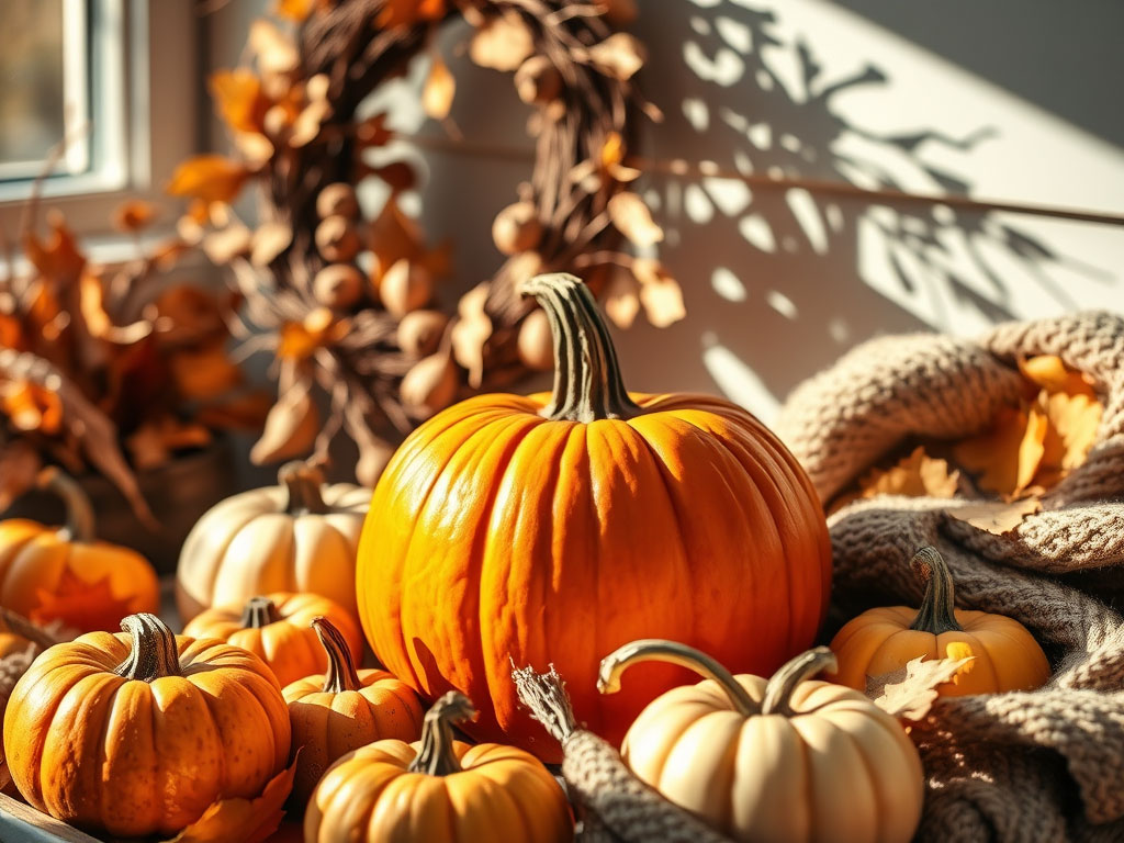 A fall scene featuring pumpkins.