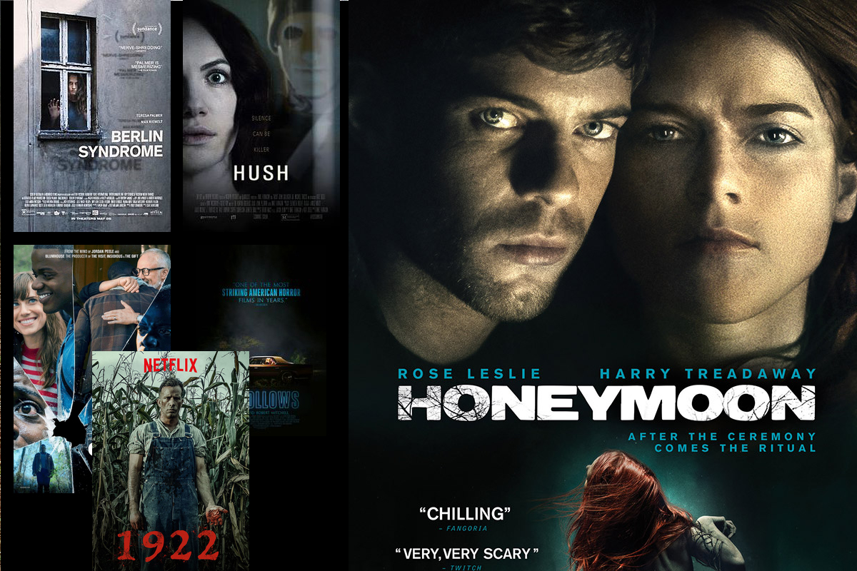 A collection of thriller movie posters.