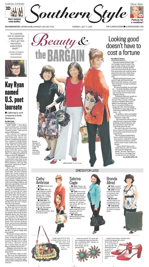 An article featuring three women who shop for bargains.