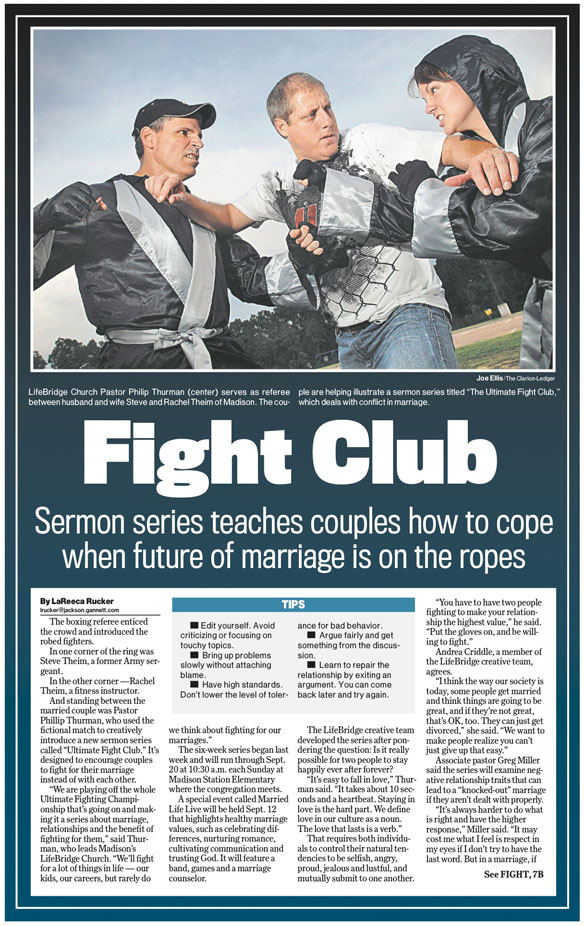 A story about churches holding an event to teach couples how to cope with fighting.