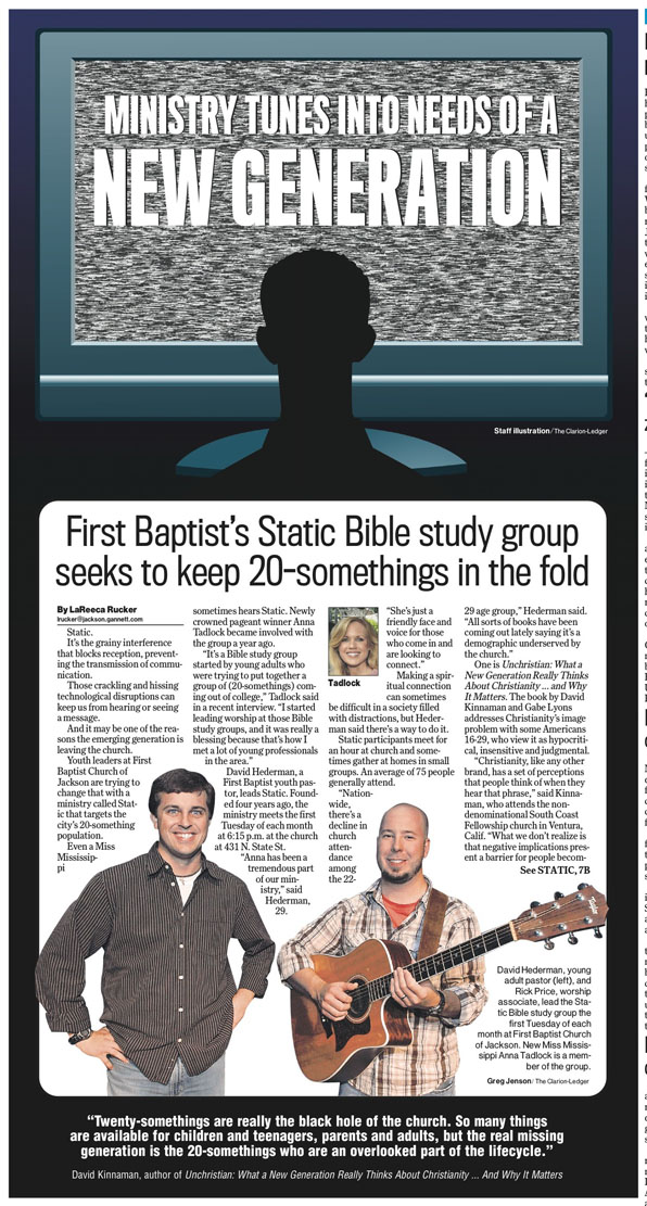A newspaper page about a young adult group called Static.