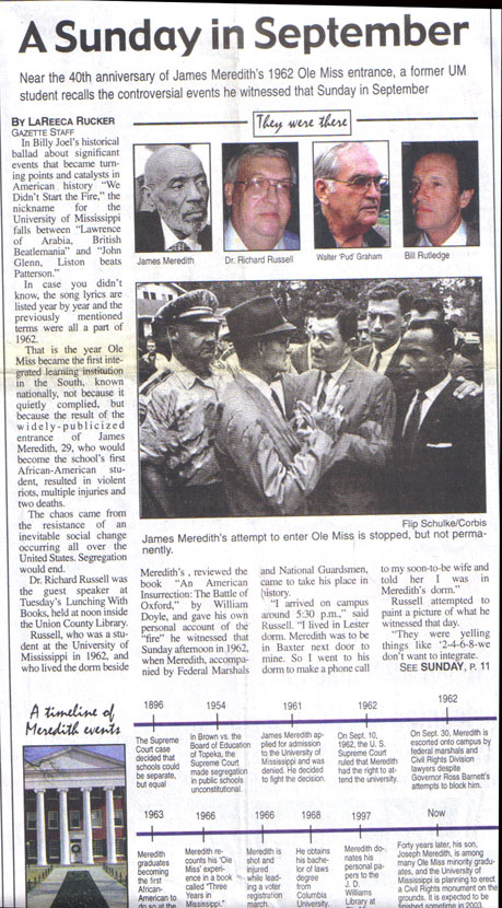 A picture of a newspaper article about the Ole Miss riots titled "A Sunday in September."