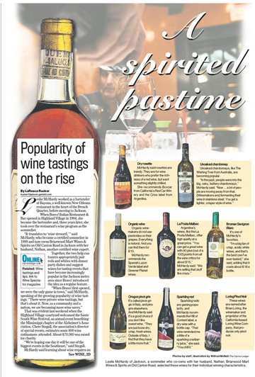 A newspaper page featuring wine bottles and the headline "A Spirited Pastime" that serves as a guide for wine buyers.